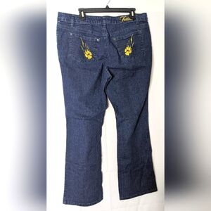 Fetish Women's Y2K Vintage Dark Blue Jeans Size 18 Gold Paw Prints On Pockets